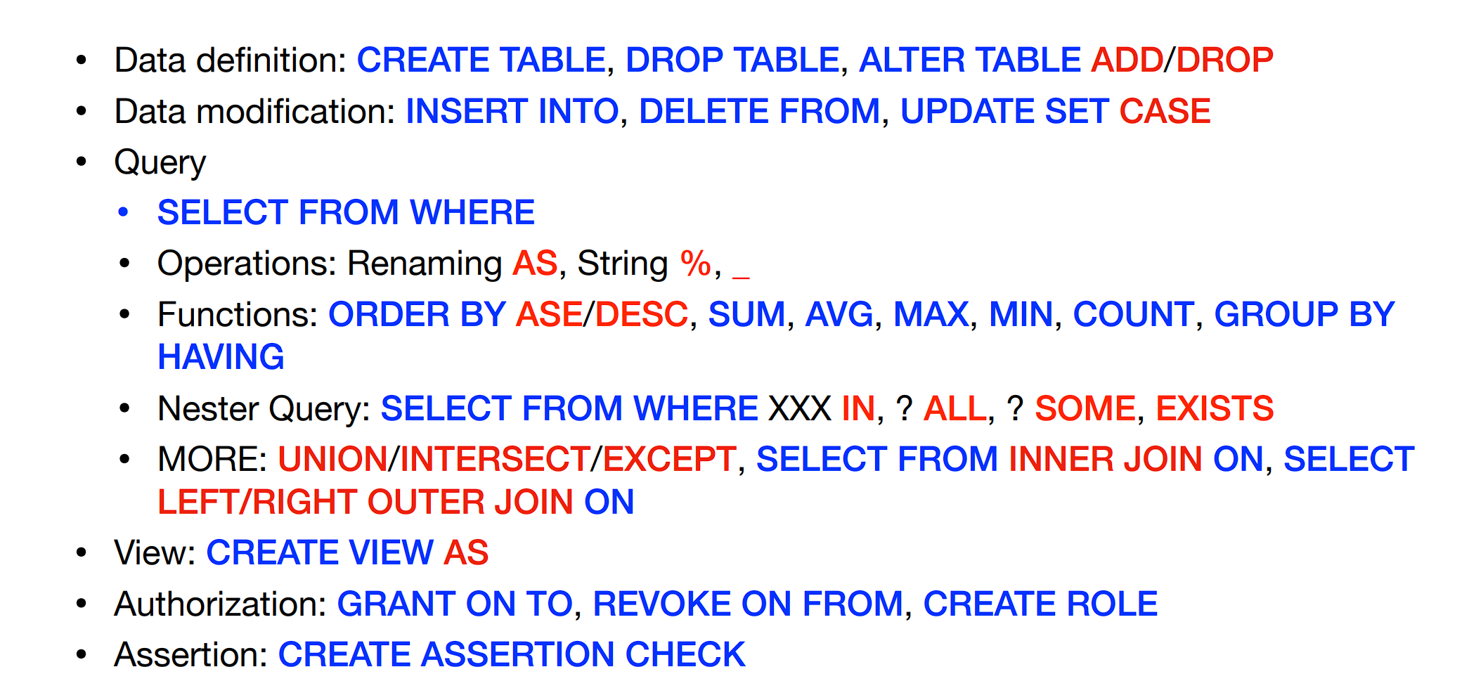 SQL summary